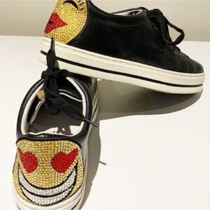 Leather sneakers with rhinestones